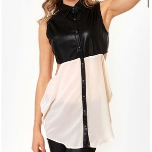 Leather cream and white top